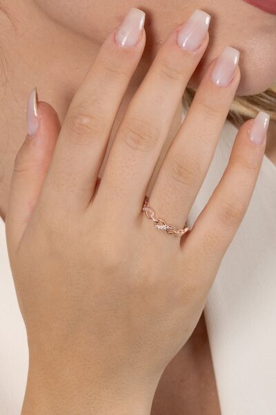 925 ayar gümüş yüzük rose zirkon taşlı sonsuzluk modeli ayarlamalı yüzük SGTL13131ROSE