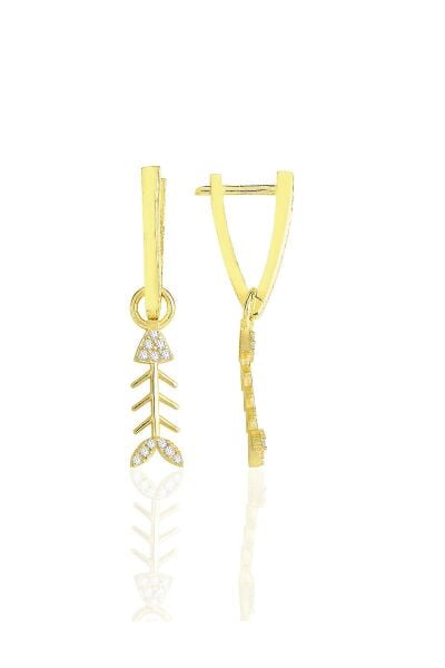 Gümüş altın yaldızlı zirkon taşlı balık kılçığı v küpe SGTL11491GOLD