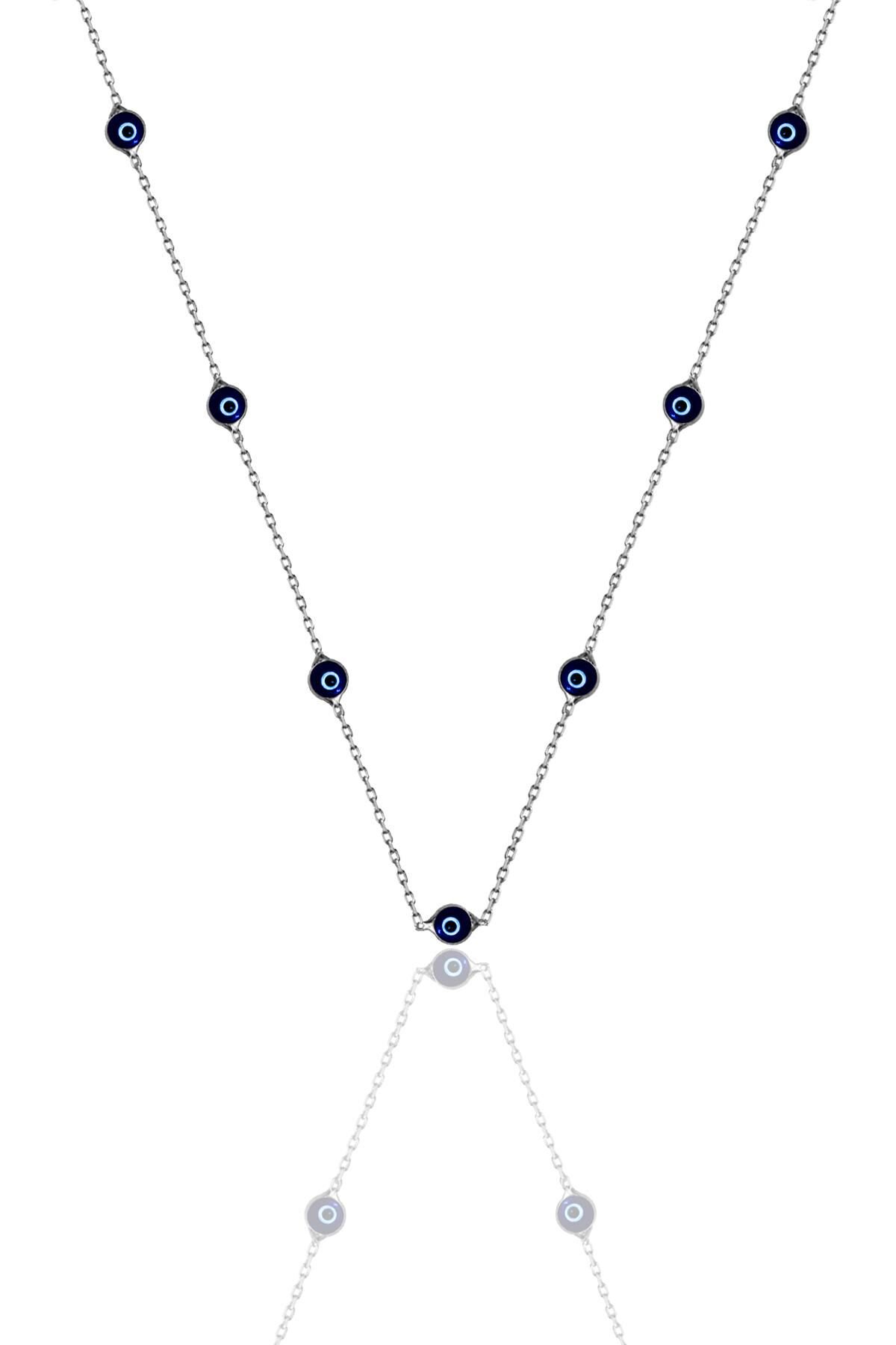 Gümüş rodyumlu nazarlı cam göz 63 cm kolye SGTL11291RODAJ