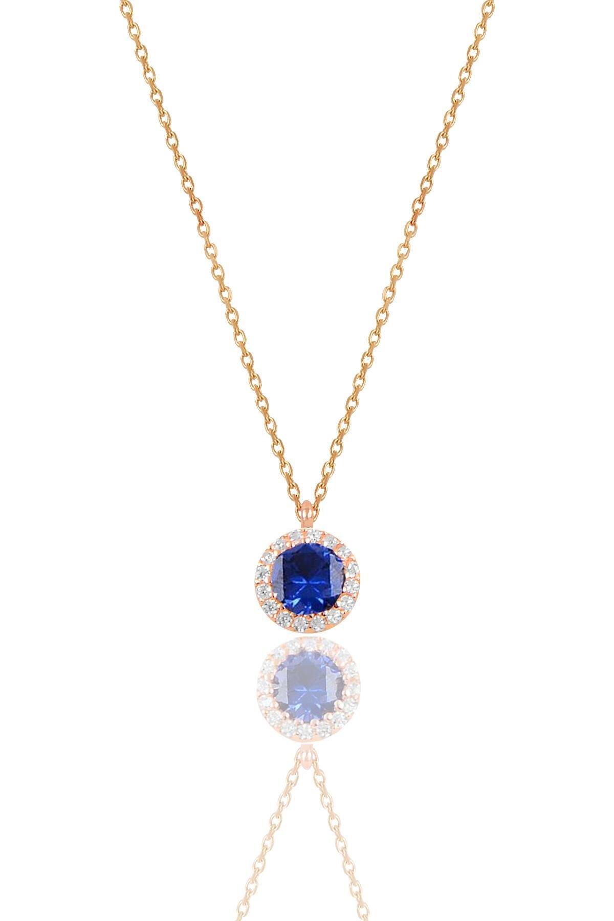 Gümüş rose safir taşlı pırlanta Montürlü tek taş kolye  SGTL9907SAFIR