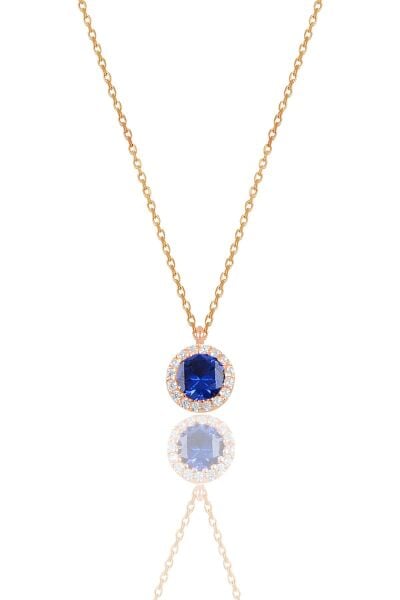 Gümüş rose safir taşlı pırlanta Montürlü tek taş kolye  SGTL9907SAFIR