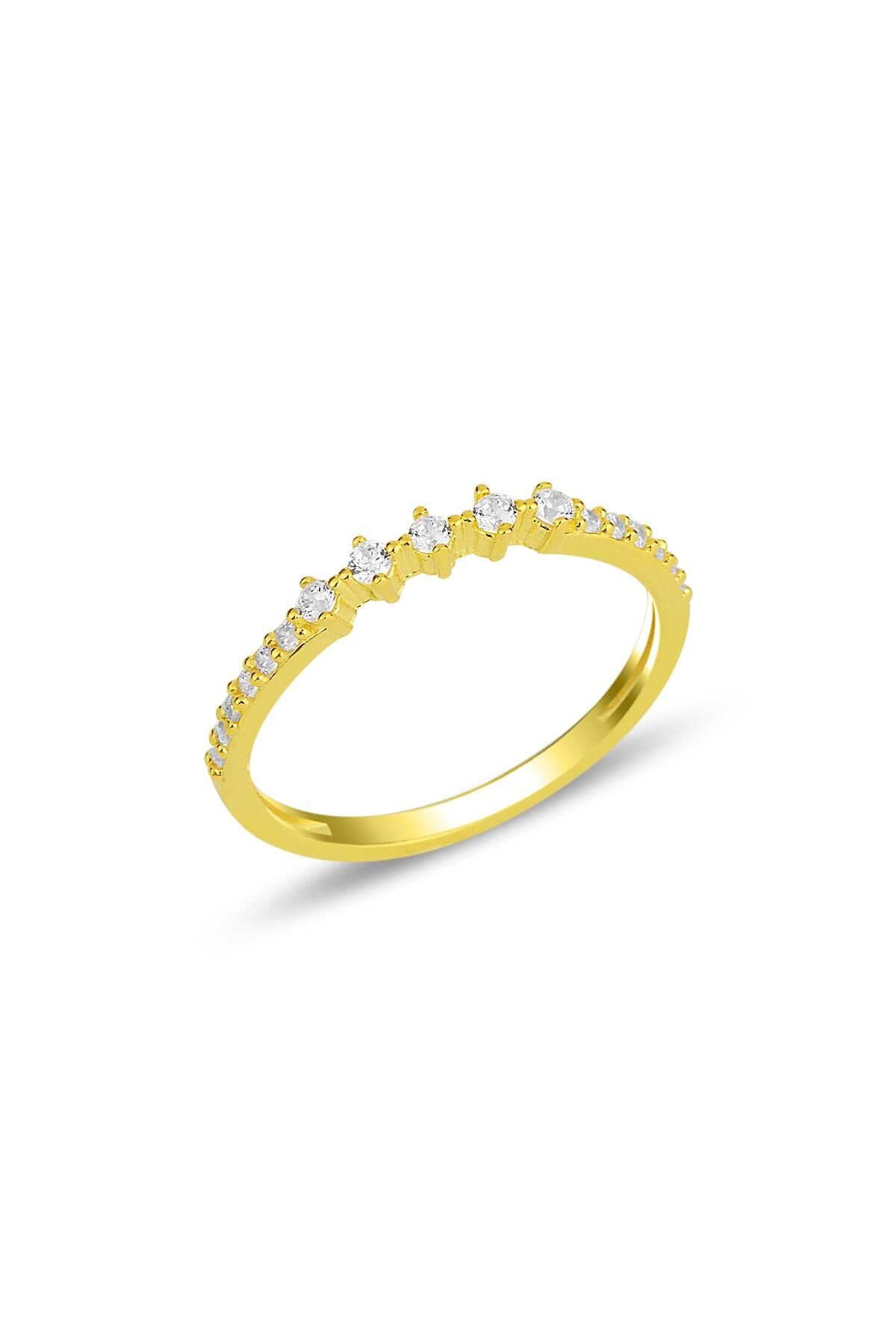 Gümüş altın yaldızlı zirkon sıra taşlı yüzük SGTL11909GOLD