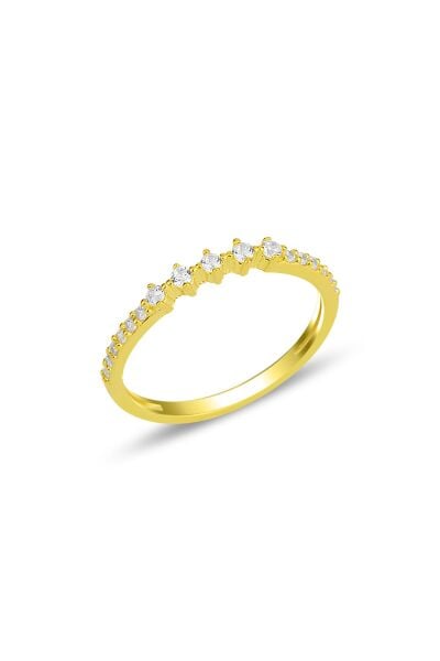 Gümüş altın yaldızlı zirkon sıra taşlı yüzük SGTL11909GOLD
