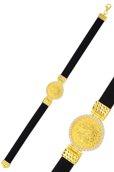 Gümüş altın zirkon taşlı yaldızlı tuğralı bileklik SGTL10961GOLD