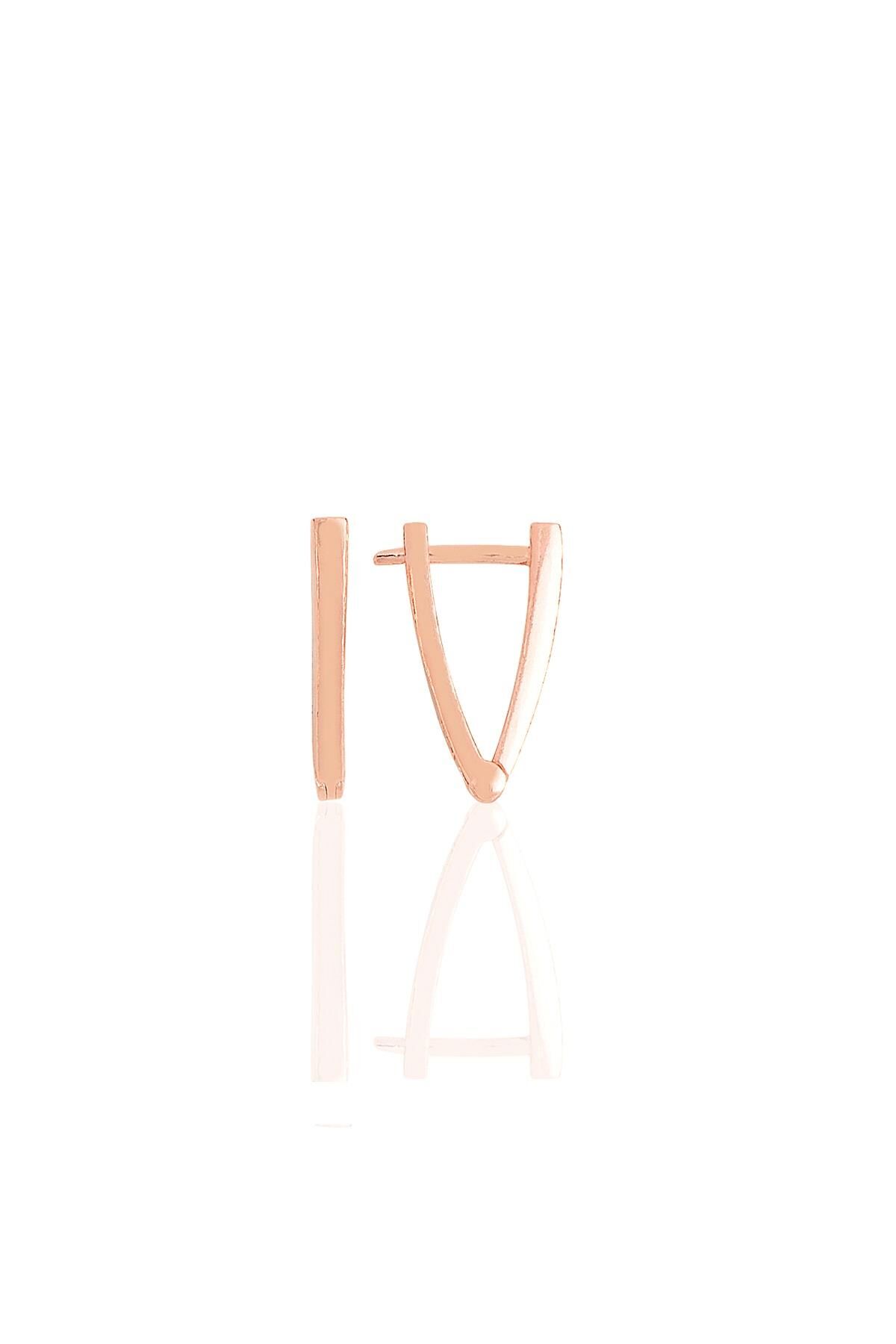 Gümüş rose 13 mm özel tasarım üçgen küpe SGTL11490ROSE