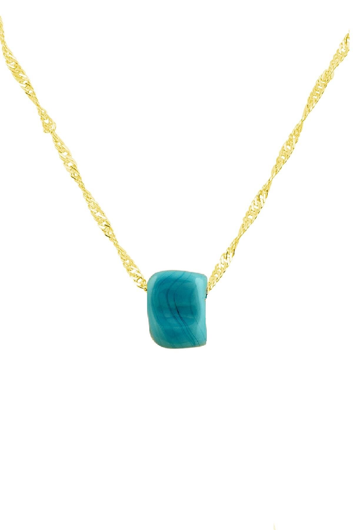 Gümüş singapur zincirli  turkuaz taşlı kolye SGTL10044GOLD