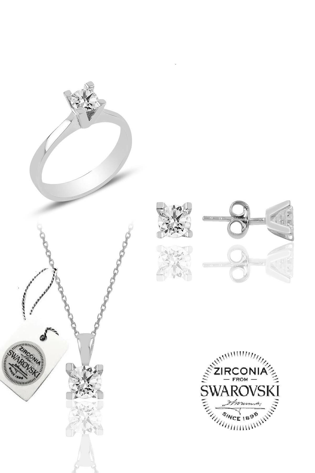 Gümüş Swarovski tek taş modeli üçlü set SGTL20502