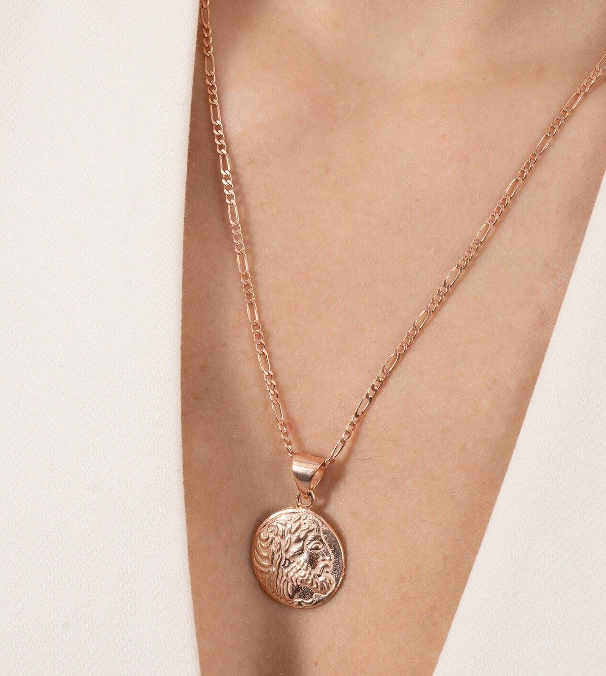 925 ayar gümüş kolye rose figaro zincirli antik para madalyon kolye  SGTL13135ROSE