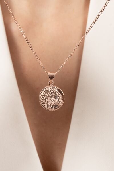 925 ayar gümüş kolye rose figaro zincirli antik para madalyon kolye  SGTL13135ROSE