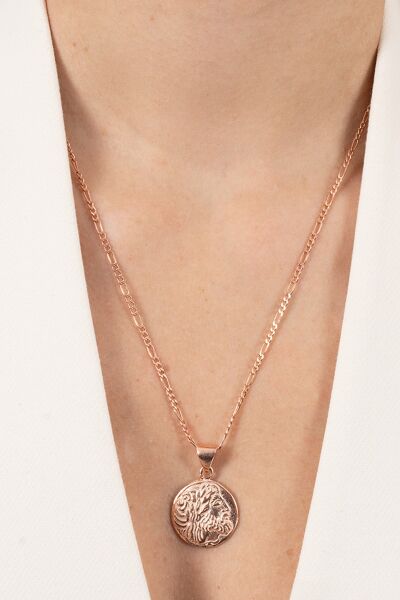 925 ayar gümüş kolye rose figaro zincirli antik para madalyon kolye  SGTL13135ROSE