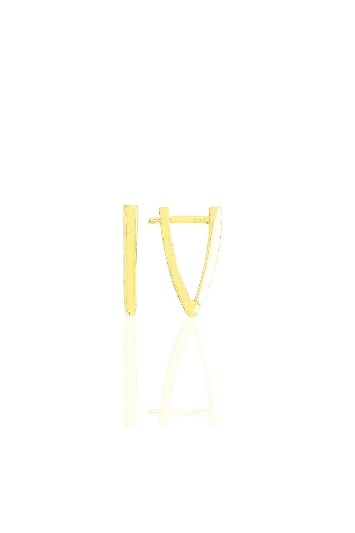 Gümüş altın yaldızlı 13 mm özel tasarım üçgen küpe SGTL11490GOLD