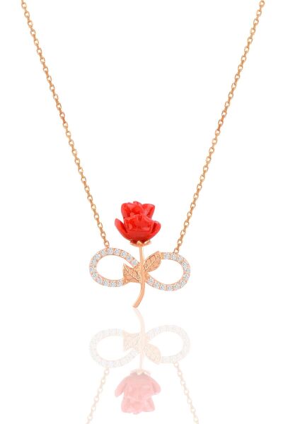 Gümüş  rose kırmızı gül sonsuzluk kolye ve bileklik seti  SGTL10963ROSE