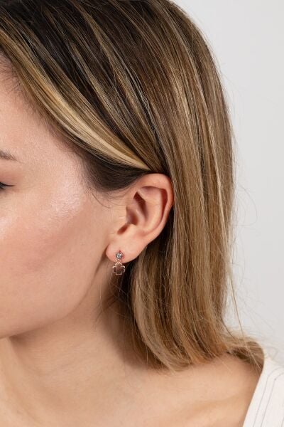 Gümüş rose zirkon taşlı şanslı yonca küpe SGTL12621ROSE