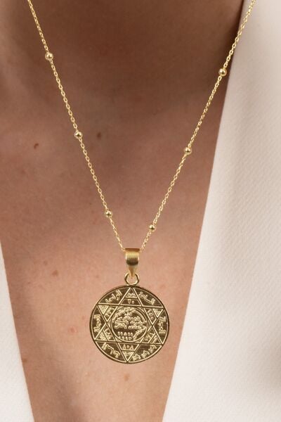 925 ayar gümüş kolye altın yaldızlı top top zincirli Hz. Süleyman mührü kolye SGTL13136GOLD