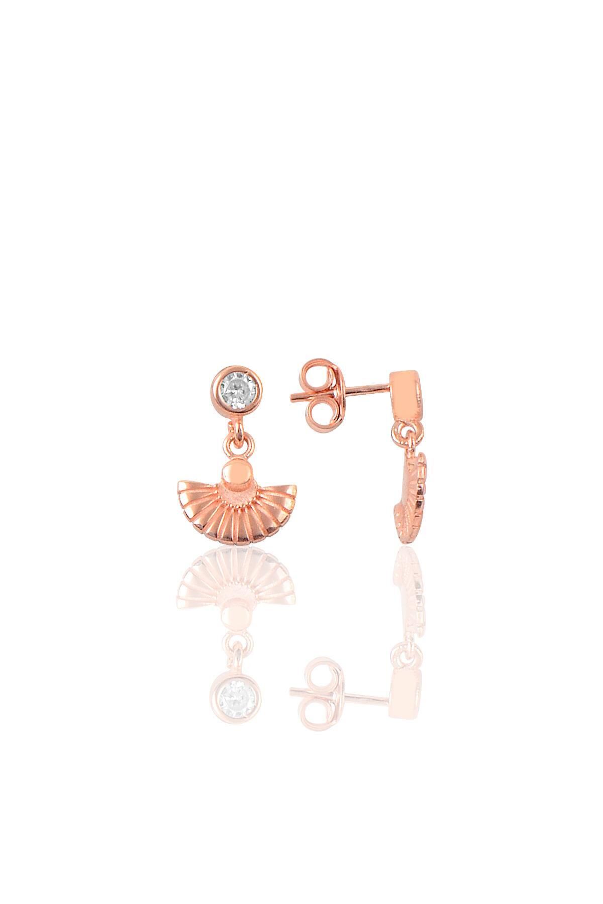 Gümüş rose zirkon taşlı meltem midye küpe SGTL12618ROSE