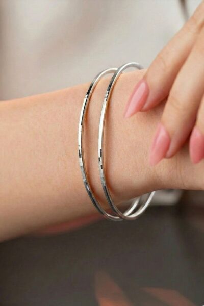 925 Ayar Gümüş Bilezik 2 ADET Altın Kaplama Ajda Model Bilezik - Yatırımlık Şık ve Zarif Tasarım