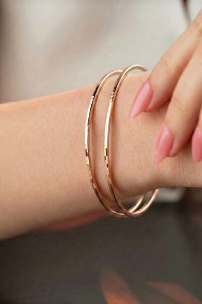 925 Ayar Gümüş Bilezik 2 ADET Altın Kaplama Ajda Model Bilezik - Yatırımlık Şık ve Zarif Tasarım