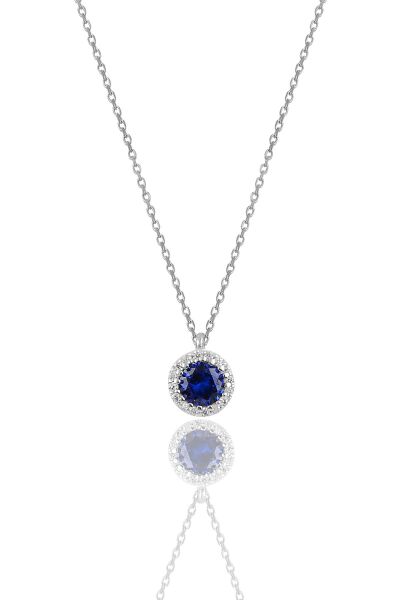Gümüş rodyumlu safir taşlı pırlanta Montürlü tek taş kolye SGTL9906SAFIR