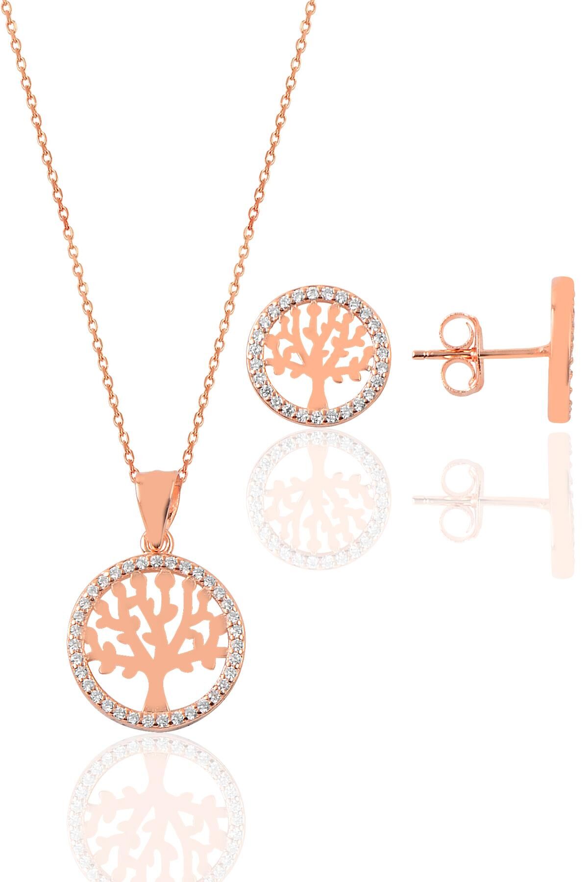 Gümüş rose hayat ağaçı ikili set SGTL9080