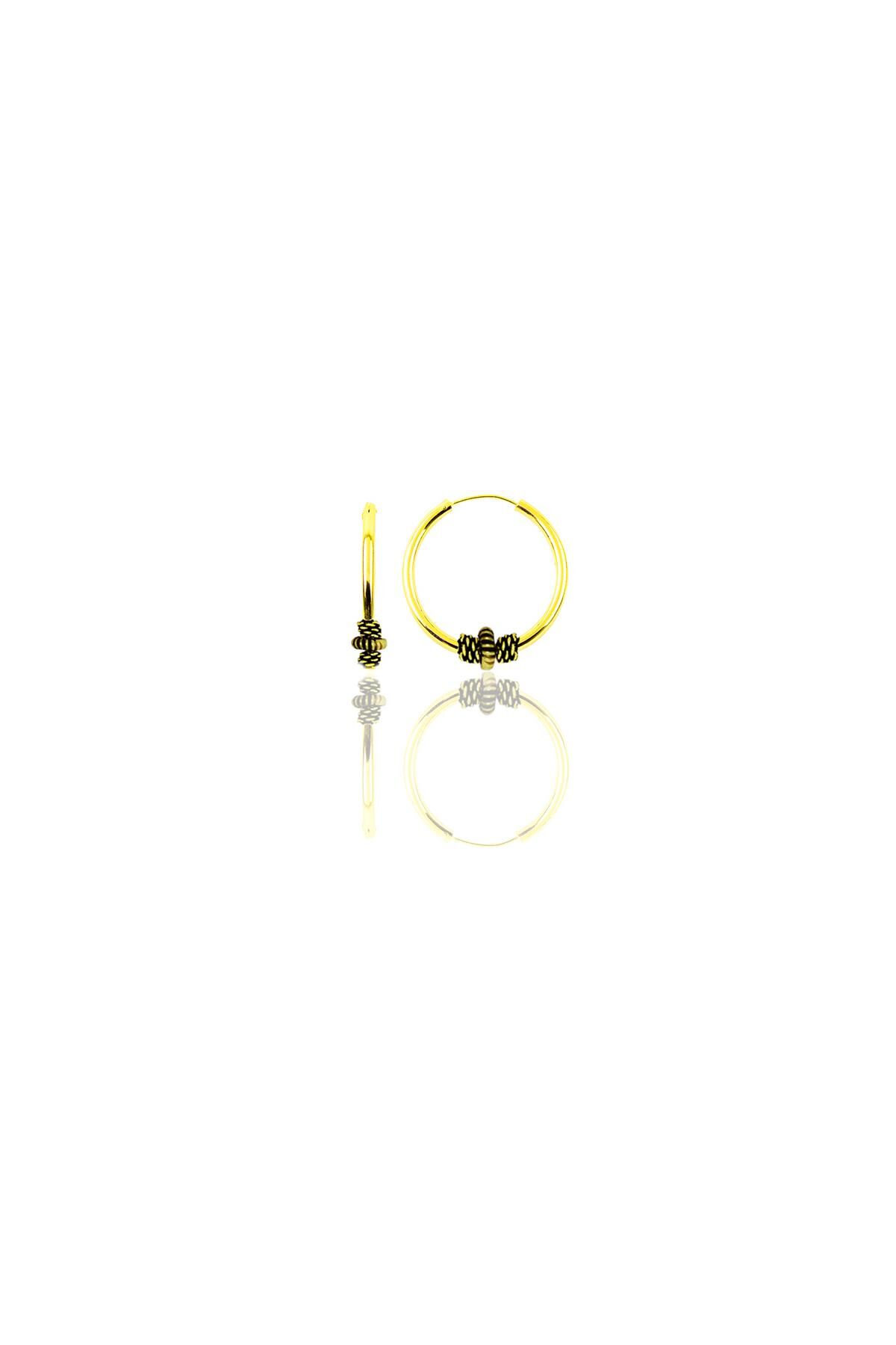 Gümüş altın yaldızlı 12 mm mini  işlemeli halka küpe SGTL11289GOLD