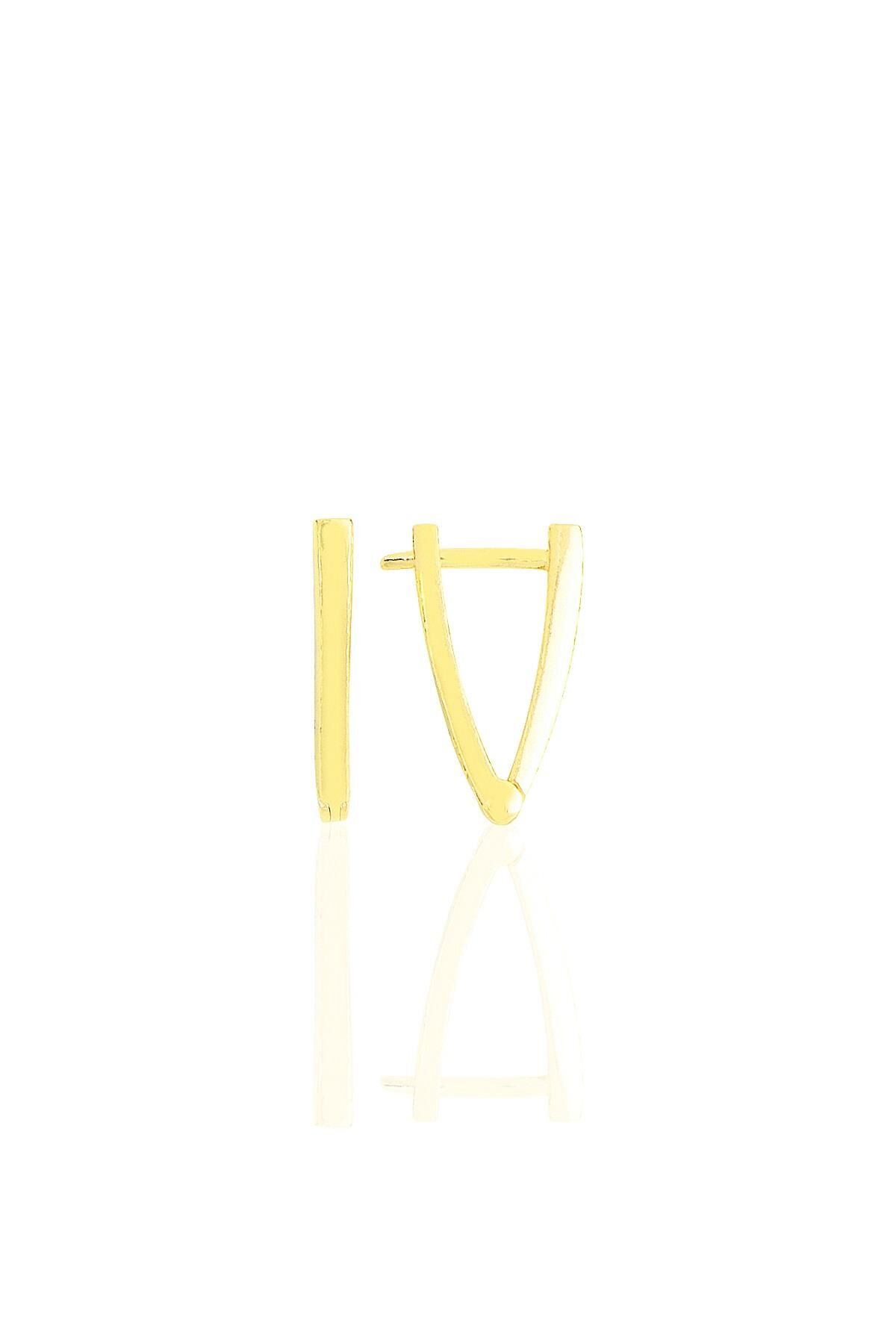 Gümüş altın yaldızlı 16 mm özel tasarım üçgen küpe SGTL11489GOLD