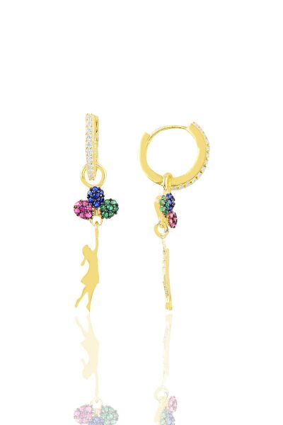 Gümüş altın yaldızlı zirkon taşlı balonlu kız gümüş küpe SGTL10606GOLD