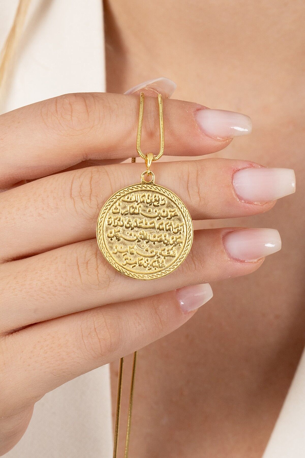 925 ayar gümüş kolye altın yaldızlı yılan zincirli Kıtmir duası kolye  SGTL13137GOLD