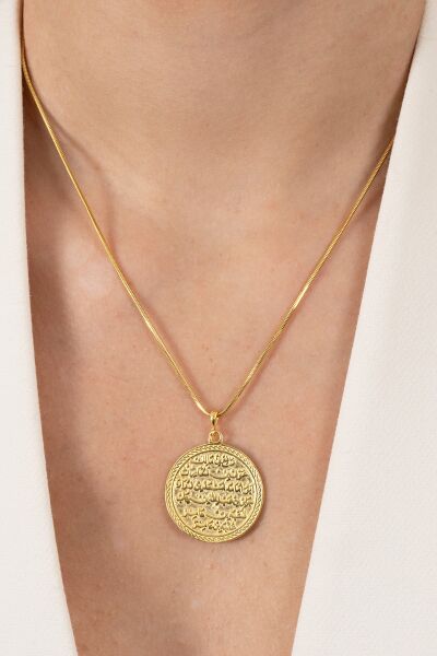 925 ayar gümüş kolye altın yaldızlı yılan zincirli Kıtmir duası kolye  SGTL13137GOLD