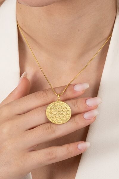 925 ayar gümüş kolye altın yaldızlı yılan zincirli Kıtmir duası kolye  SGTL13137GOLD