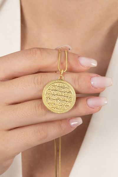 925 ayar gümüş kolye altın yaldızlı yılan zincirli Kıtmir duası kolye  SGTL13137GOLD