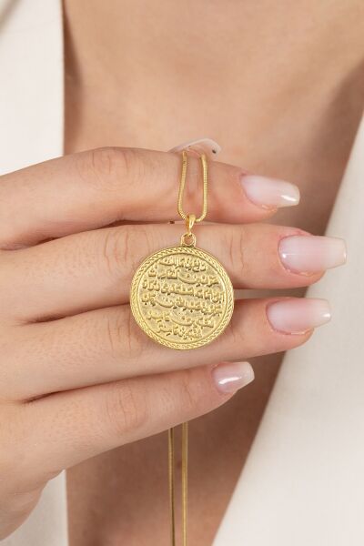 925 ayar gümüş kolye altın yaldızlı yılan zincirli Kıtmir duası kolye  SGTL13137GOLD