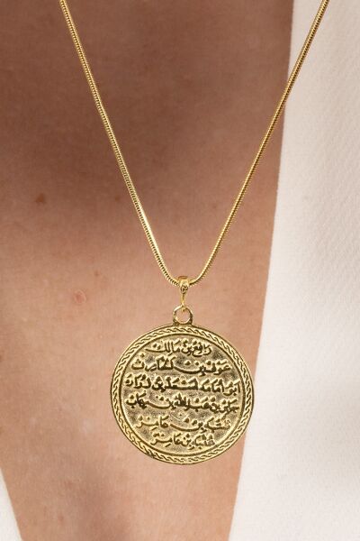 925 ayar gümüş kolye altın yaldızlı yılan zincirli Kıtmir duası kolye  SGTL13137GOLD