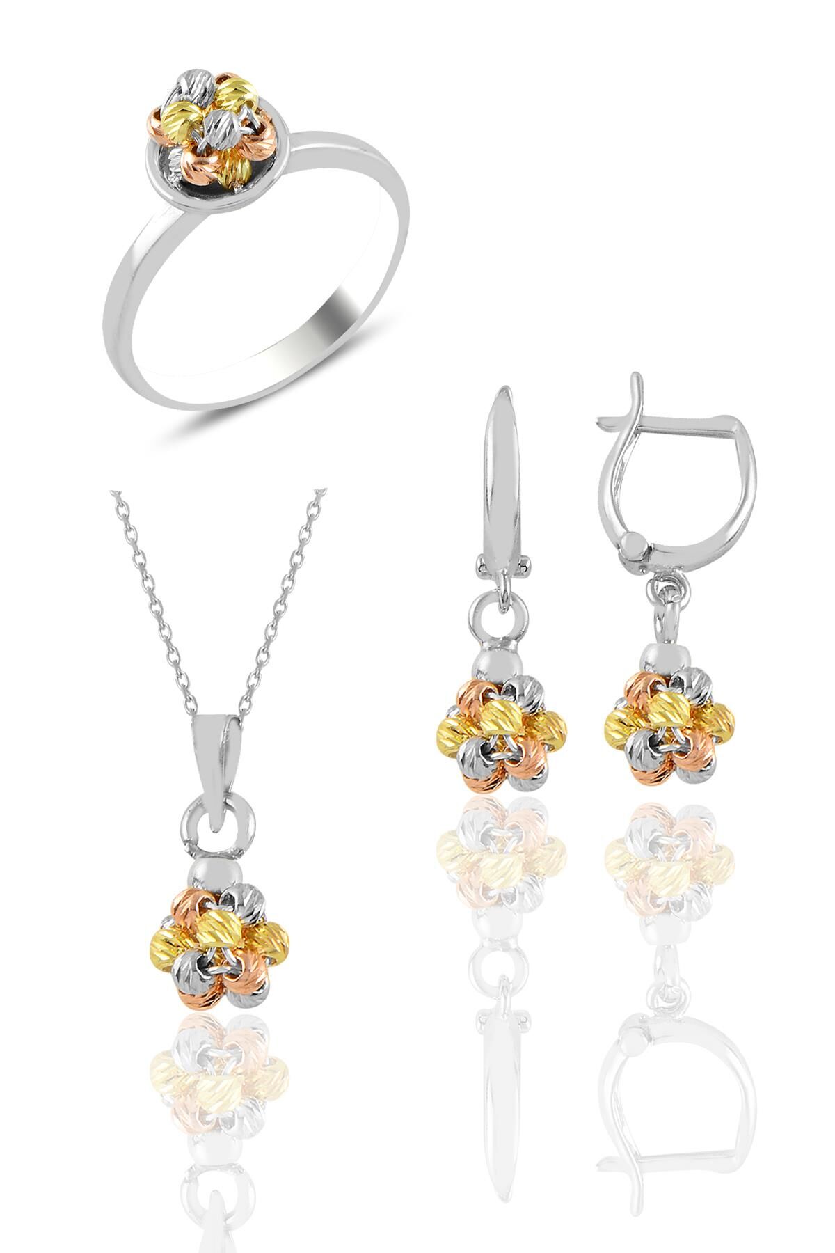 Gümüş altın yaldızlı, rodaj ve rose renkli dorissa dorica top üçlü set SGTL11345SET