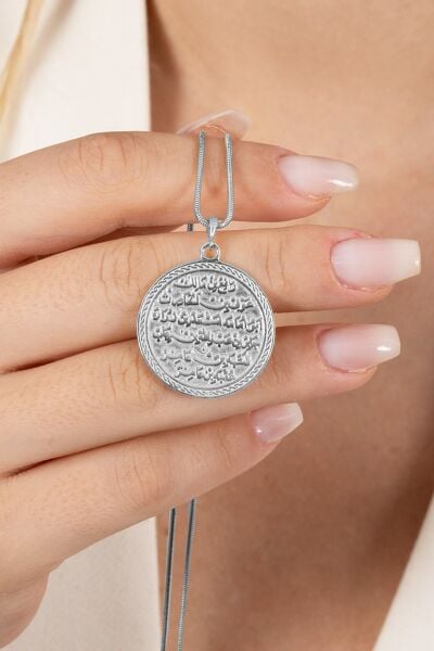 925 ayar gümüş kolye rodyumlu yılan zincirli Kıtmir duası kolye  SGTL13137RODAJ