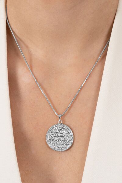 925 ayar gümüş kolye rodyumlu yılan zincirli Kıtmir duası kolye  SGTL13137RODAJ