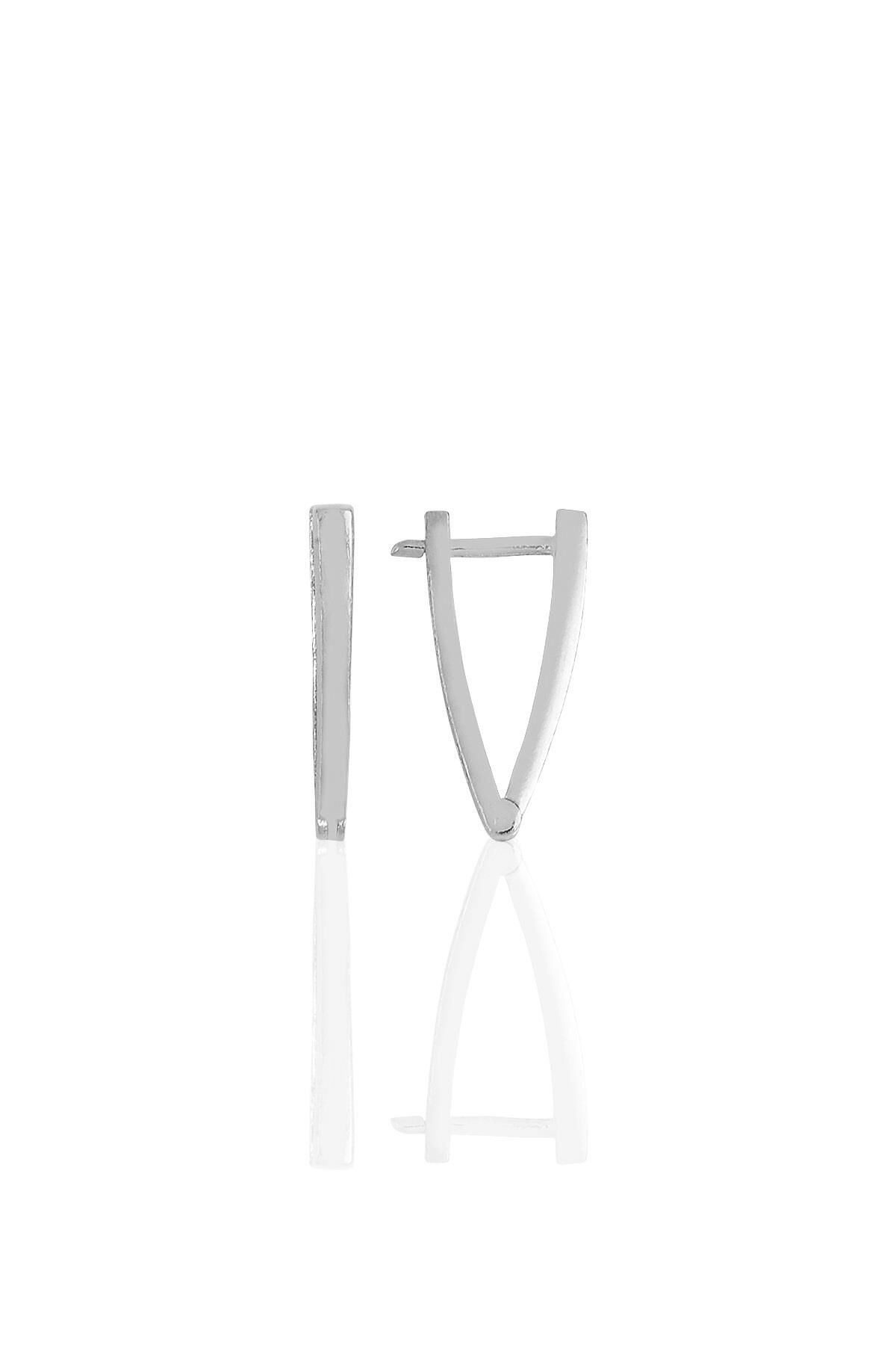 Gümüş rodyumlu 18 mm özel tasarım üçgen küpe SGTL11488RODAJ