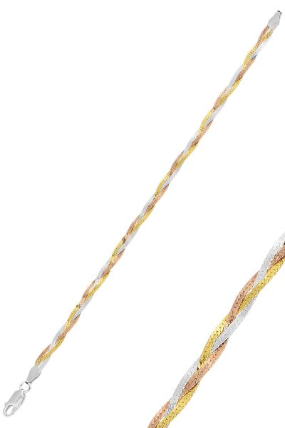 Gümüş rose rodaj ve altın yaldızlı örgülü italyan bileklik SGTL11627RENKLI
