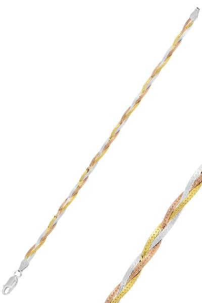 Gümüş rose rodaj ve altın yaldızlı örgülü italyan bileklik SGTL11627RENKLI