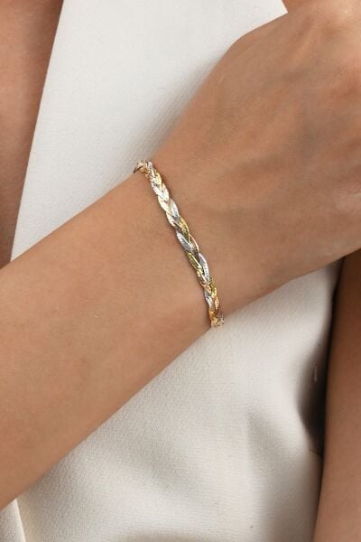 Gümüş rose rodaj ve altın yaldızlı örgülü italyan bileklik SGTL11627RENKLI