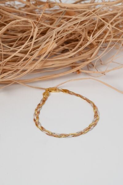 Gümüş rose rodaj ve altın yaldızlı örgülü italyan bileklik SGTL11627RENKLI