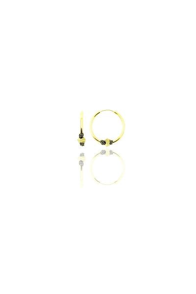 Gümüş altın yaldızlı 12 mm mini  işlemeli halka küpe SGTL11287GOLD