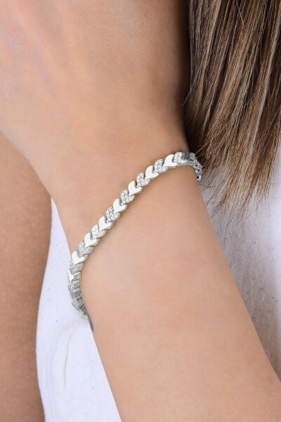 Gümüş rodyumlu zirkon taşlı yaprak yolu bileklik SGTL12899RODAJ