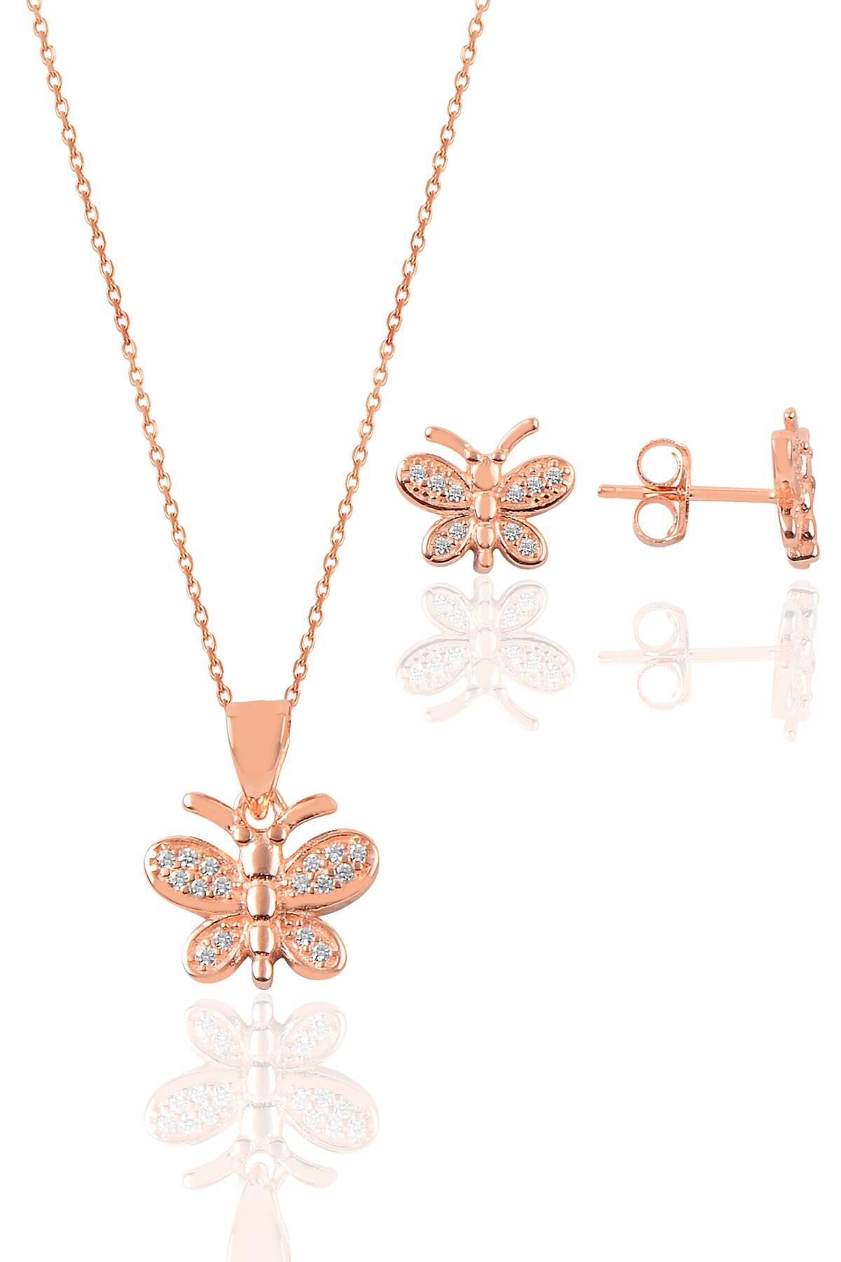 Gümüş  rose kelebek modeli ikili set SGTL9084