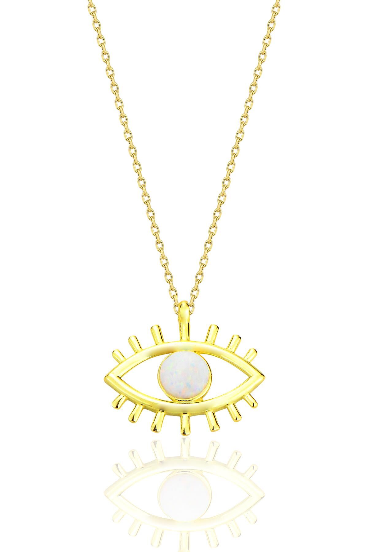 Gümüş altın yaldızlı opal taşlı sonsuz bakış göz kolye SGTL12672BEYAZ