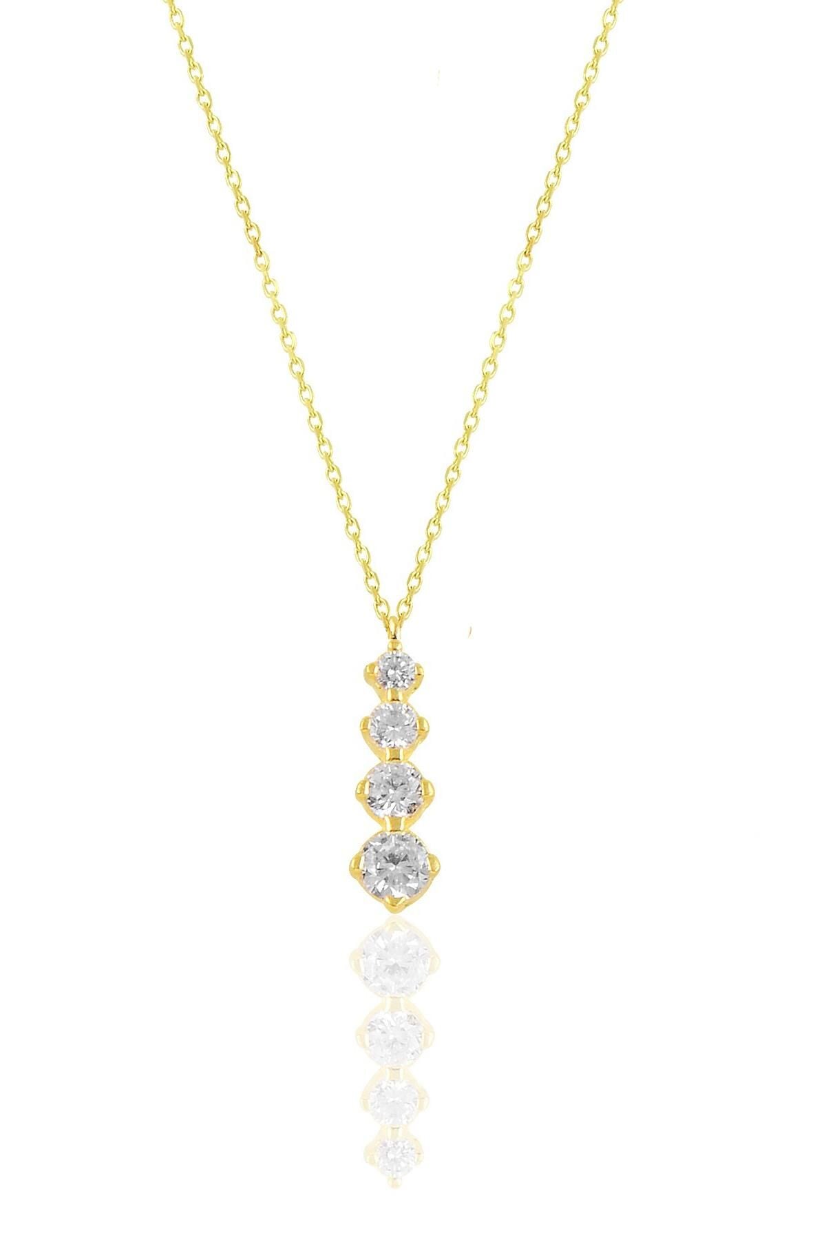 Gümüş altın yaldızlı zirkon taşlı pırlanta modeli pırıltı kolye SGTL10631GOLD