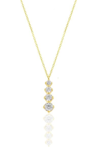 Gümüş altın yaldızlı zirkon taşlı pırlanta modeli pırıltı kolye SGTL10631GOLD
