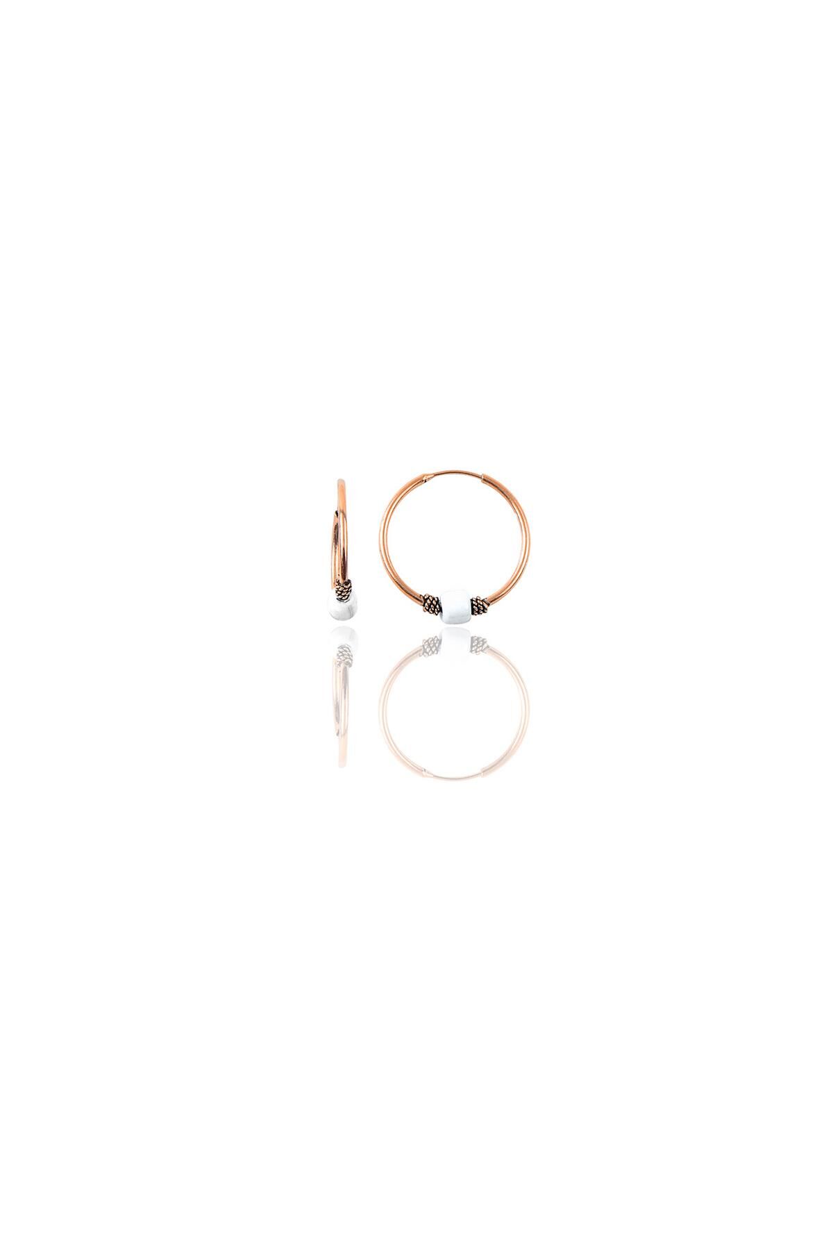 Gümüş rose 12 mm mini  beyaz taşlı halka küpe SGTL11285ROSE