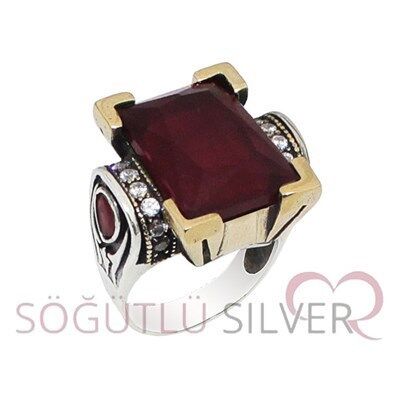 kök yakut ve zirkon taşlı otantik yüzük yuzuk8078