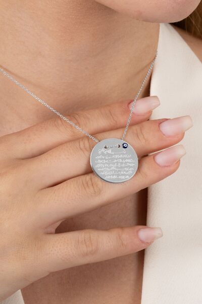 925 ayar gümüş kolye rodyumlu Ayetel Kürsi yazılı nazarlı büyük boy plaka kolye SGTL13138RODAJ