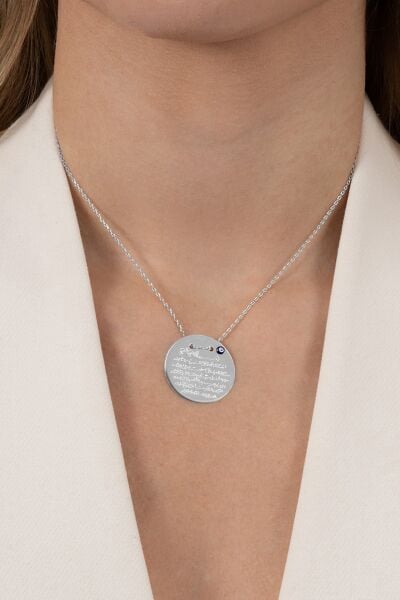 925 ayar gümüş kolye rodyumlu Ayetel Kürsi yazılı nazarlı büyük boy plaka kolye SGTL13138RODAJ